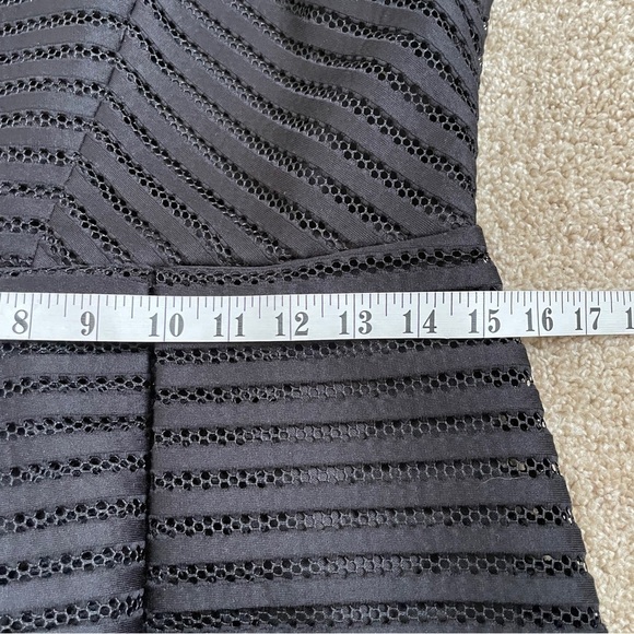 Belle Badgley Mischka Pleated Fit and Flare Dress Black Mesh Stripe Women’s 10 - Picture 7 of 9